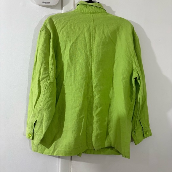 Bloomingdales 100% Linen Lime Green Jacket Shirt Button Down Womens Sz 12 Easter - Picture 12 of 15